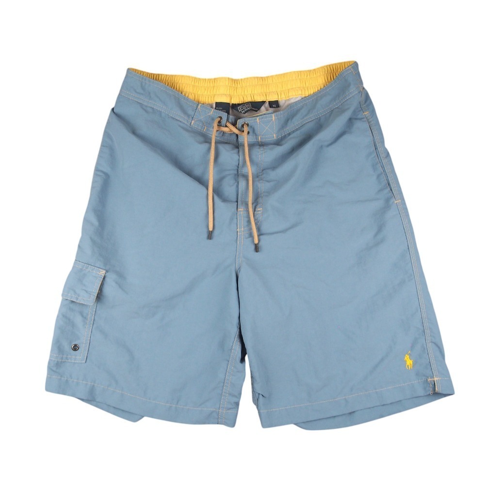 Polo Ralph Lauren Shorts Mens M Blue Yellow VTG Trunks Board Shorts Velcro Fly
